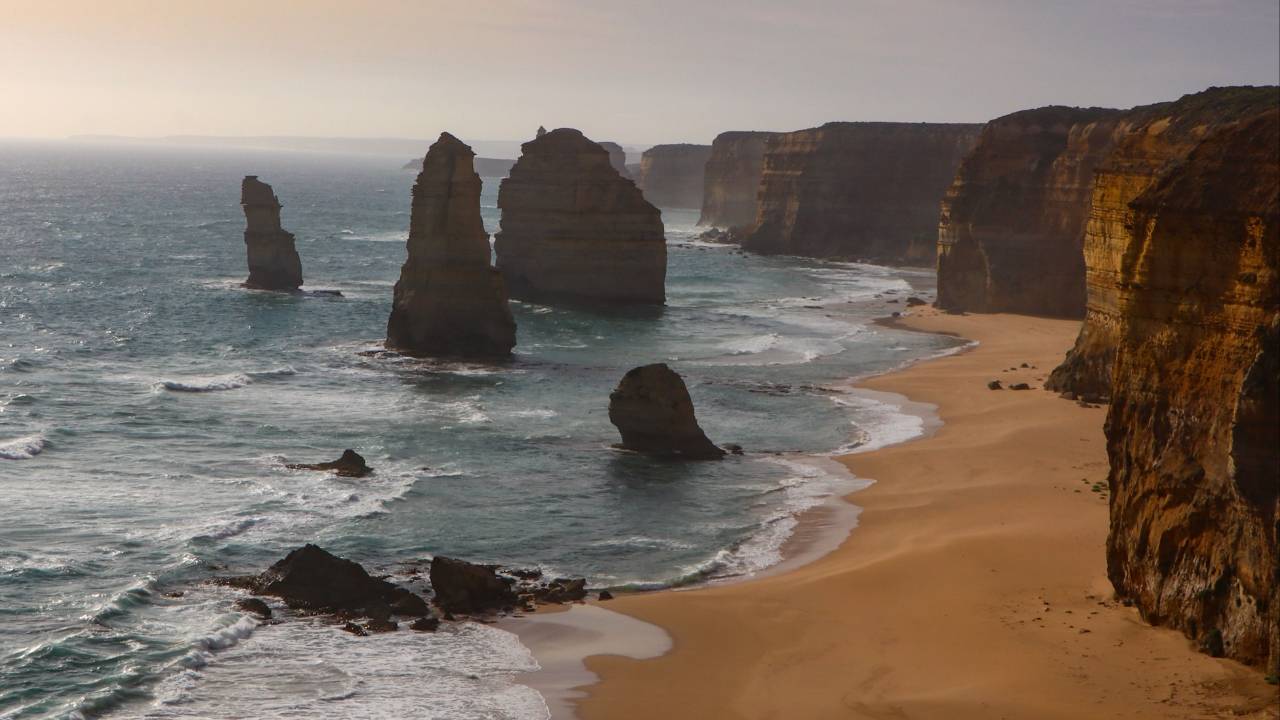 The twelve apostles on the Great Ocean Road during the Running Festival.