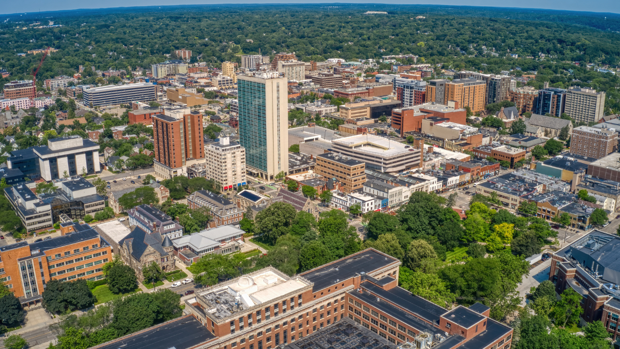 An aerial view of Cambridge, Massachusetts.